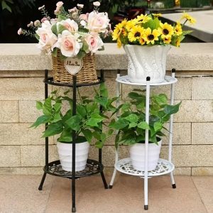 2-Tier Tall Metal Plant Stand – Indoor/Outdoor Plant Display Rack
