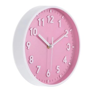 8" Wall Clock – Silent Non-Ticking Round Quartz Clock with 3D Numbers, Battery Operated for Office or Bedroom (Pink)