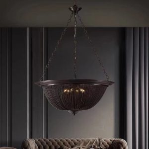 LED Black American Tassel Ceiling Chandelier – 2024 Designer Dimmable Pendant Lamp for Living Room