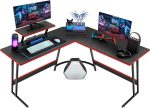 L-Shaped Gaming Computer Desk – Corner PC Desk with Large Monitor Riser for Home Office & Study