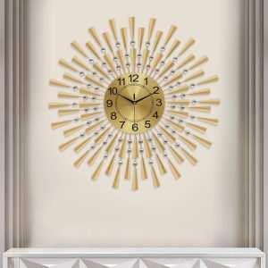 Large Modern Gold Wall Clock – Silent, Battery-Operated Non-Ticking Clock for Living Room, Bedroom, Kitchen & Office Décor