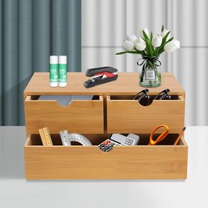 Bamboo Desk Organizer – Wooden Letter Tray with Drawers & Mini Shelf for Office Utensils and Storage